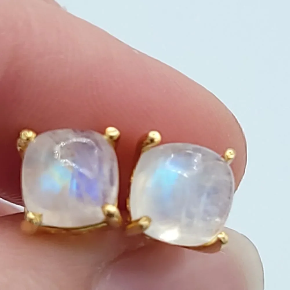 𝅺Natural Moonstone studs 14k over sterling silver - Picture 11 of 12